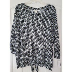 Skye's The Limit  Womens Multicolor Geometric Print Cotton Rayon 3/4 Top 3X NWT